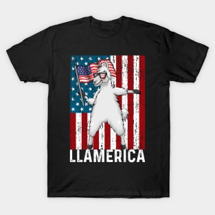 Llamerica Funny Llama American Flag T-Shirt